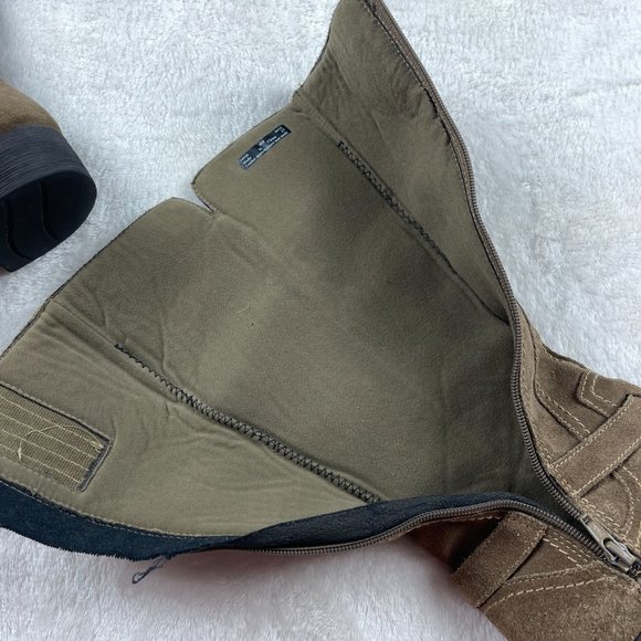 Clarks Derby Palace Suede Mid Calf Boots Womens Size 8 Brown Zip Up Strap Buckle - Picture 14 of 15